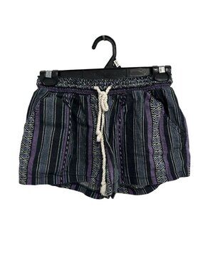 Mossimo Small Blue Purple Striped Linen Blend Drawstring Shorts Boho Chic